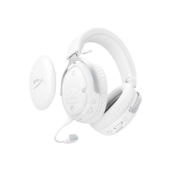 Second image of HyperX Cloud III S – Wireless Gaming Headset, Multi-Platform, 2.4 GHz, Bluetooth, Up to 120 Hours of Battery Life, 2.4 GHz, 53 mm Tilting Drivers, 10 mm Detachable Microphone – White