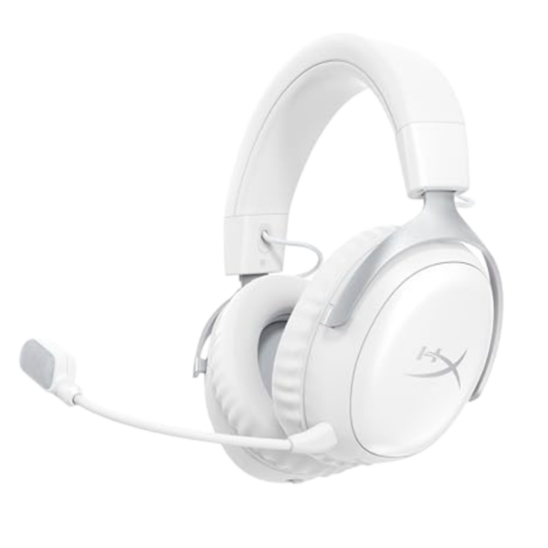 HyperX Cloud III S – Wireless Gaming Headset, Multi-Platform, 2.4 GHz, Bluetooth, Up to 120 Hours of Battery Life, 2.4 GHz, 53 mm Tilting Drivers, 10 mm Detachable Microphone – White