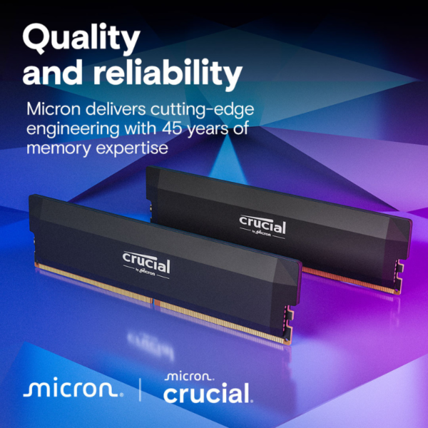 Second image of Crucial Pro DDR5 RAM 32GB Kit (2x16GB) 6000MHz CL36, Overclocking Gaming, Intel XMP 3.0 / AMD Expo, PC Computer Memory, Black - CP2K16G60C36U5B